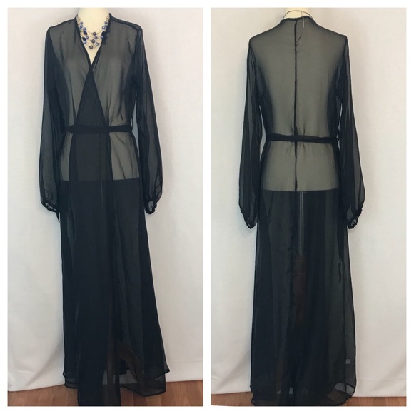 Stunning Long Black Chiffon Beach Cover Up - Picture 6 of 8